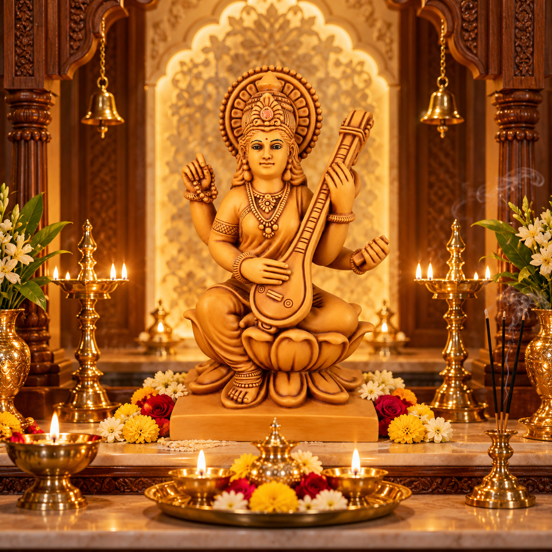 Saraswati Mata Porcelain Idol