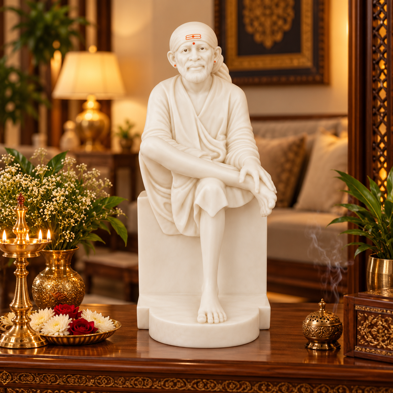 Saibaba Sitting On Stone Glossy Matt Idol 8no