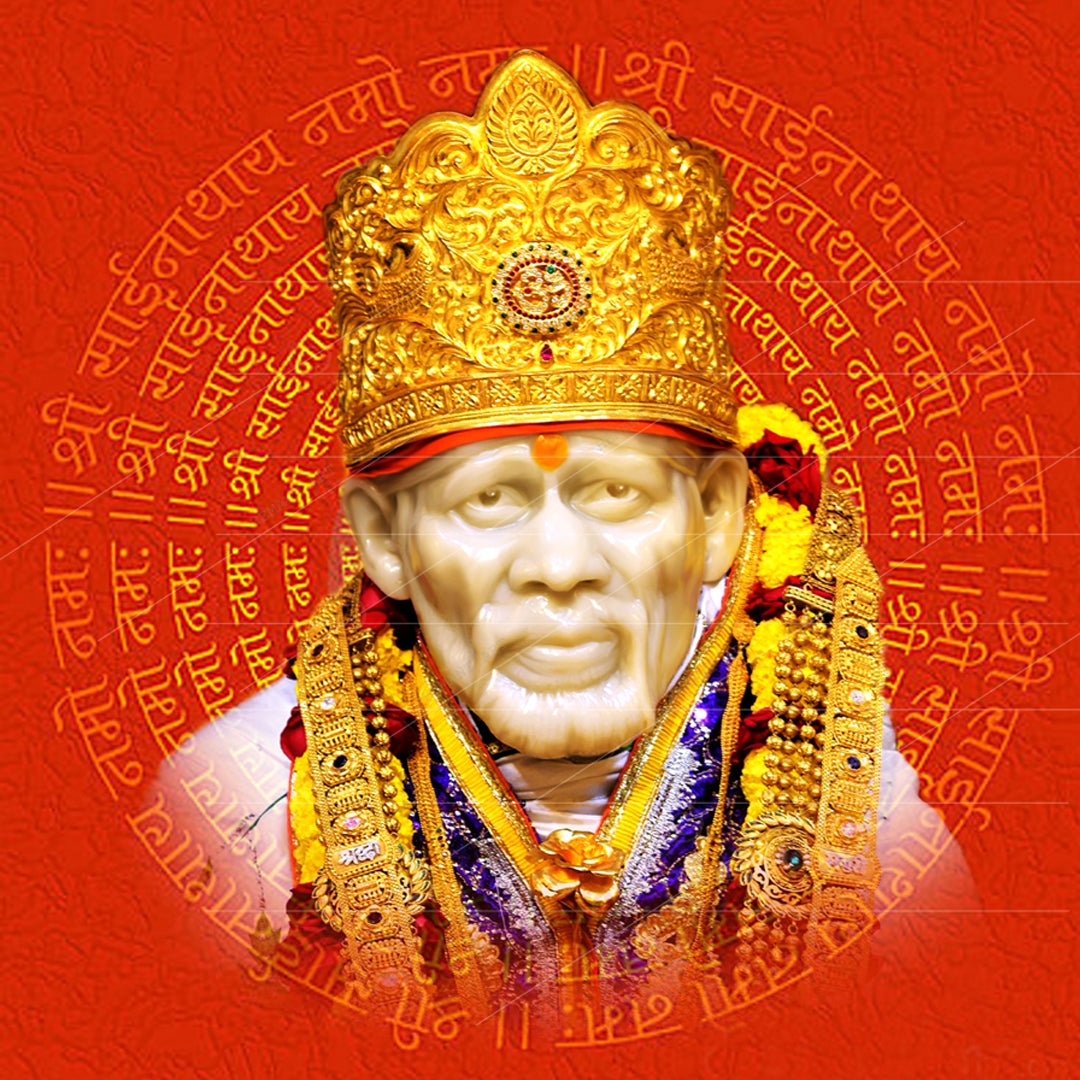 Saibaba Red Mantra Face Canvas Print Hemant Art