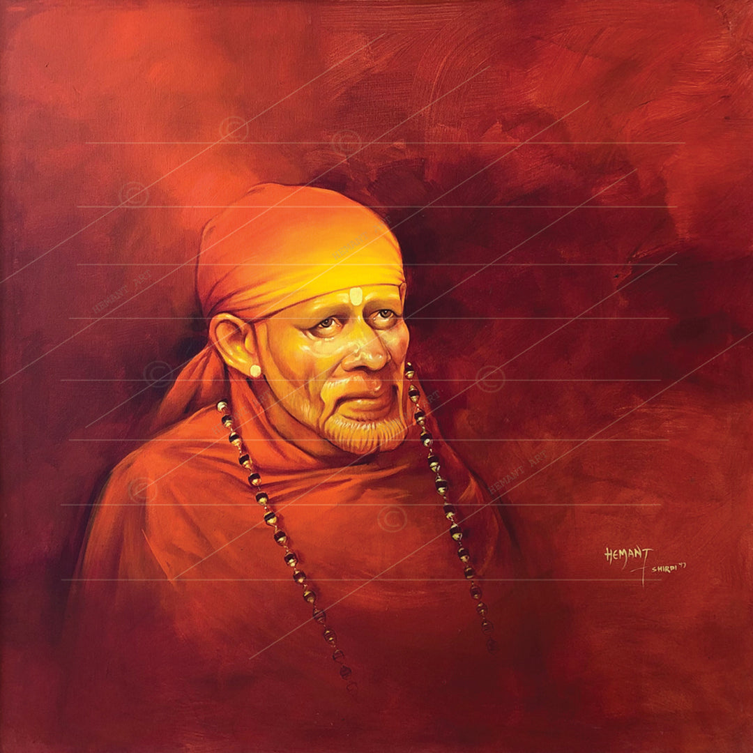 Saibaba Red Face & Mala Canvas Print Hemant Art