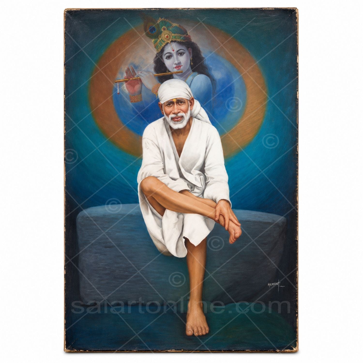 Shirdi Sai Baba Krishna With Sai Baba Original Hand Painting