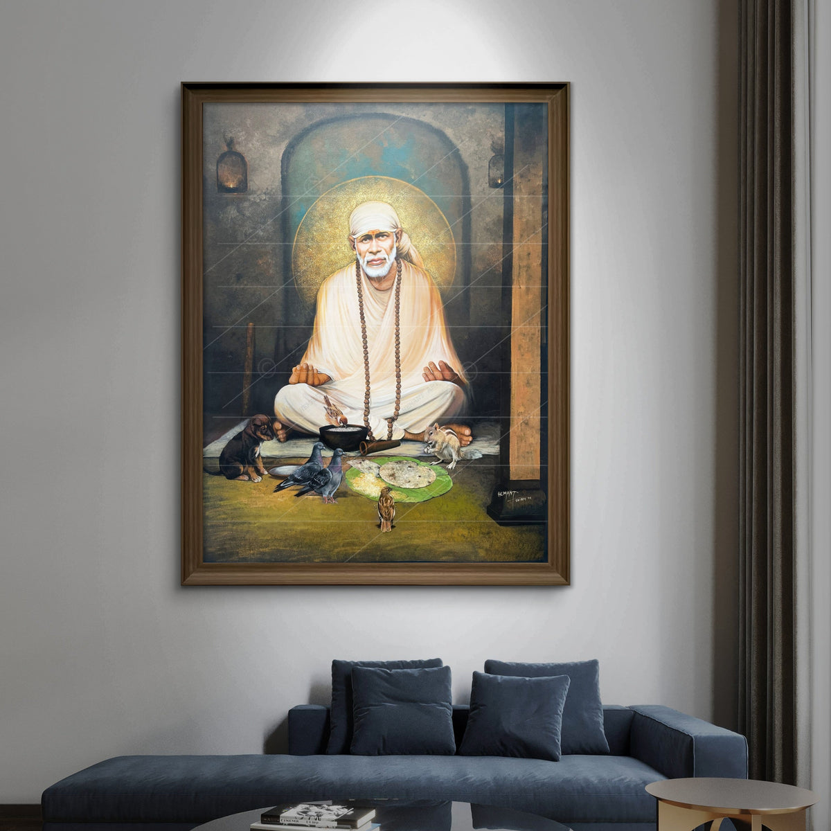 Saibaba Meditation with Birds Canvas Print