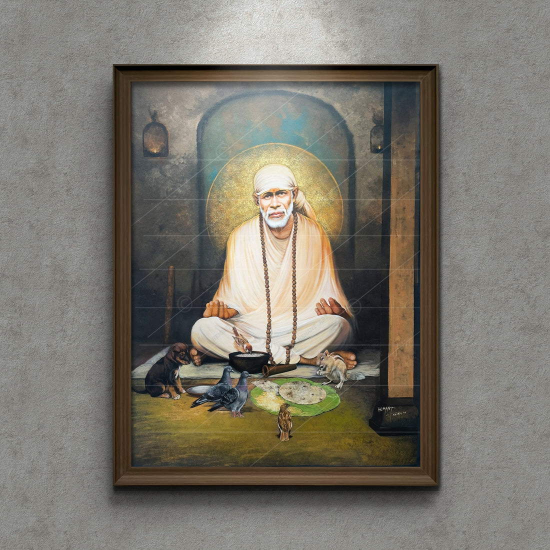 Saibaba Meditation with Birds Canvas Print