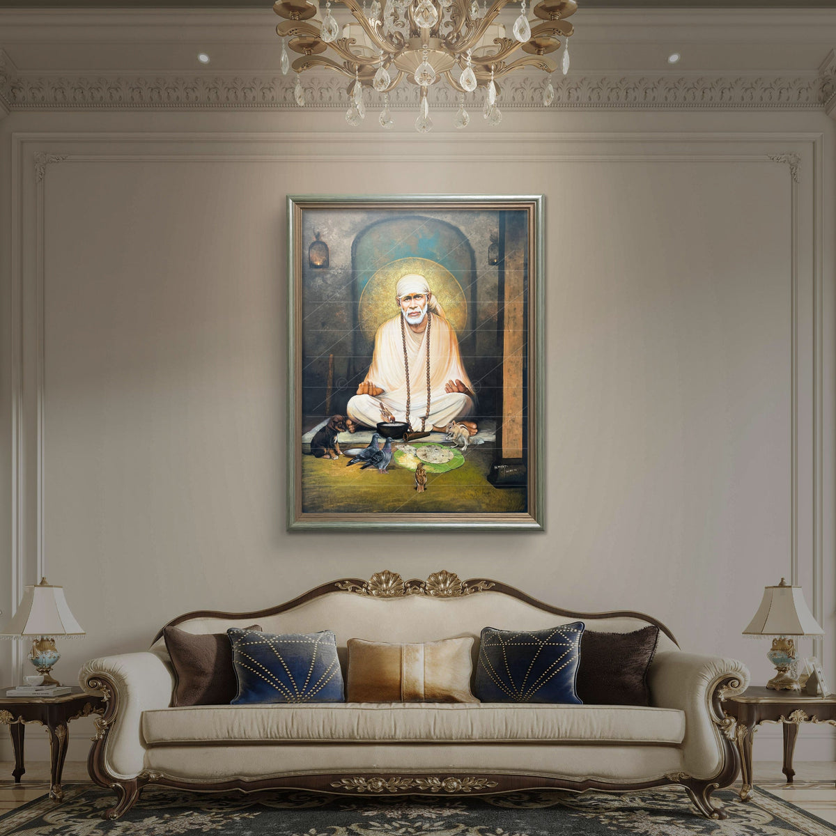 Saibaba Meditation with Birds Canvas Print