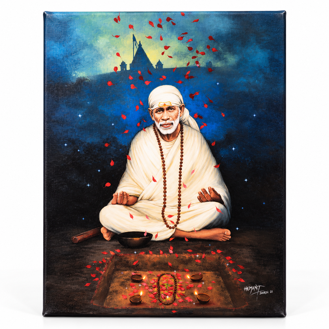 Shirdi Sai Baba Meditation HD Canvas Print - Blue Meditation