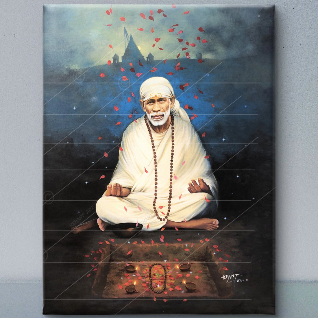 Shirdi Sai Baba Meditation HD Canvas Print - Blue Meditation