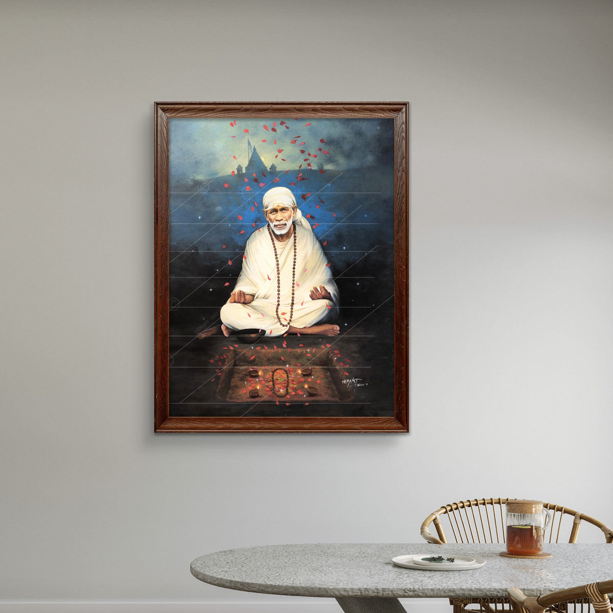 Shirdi Sai Baba Meditation HD Canvas Print - Blue Meditation
