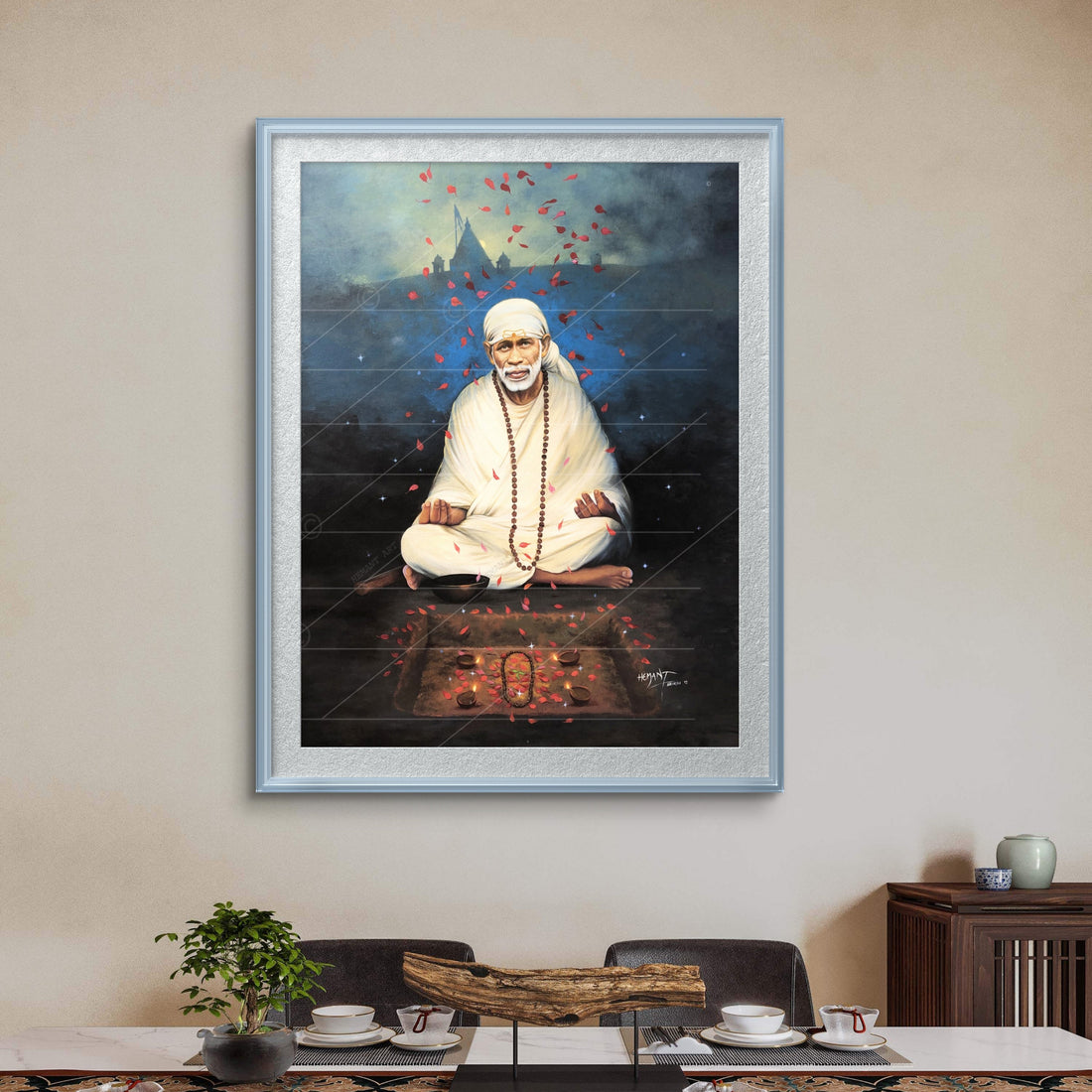 Shirdi Sai Baba Meditation HD Canvas Print - Blue Meditation