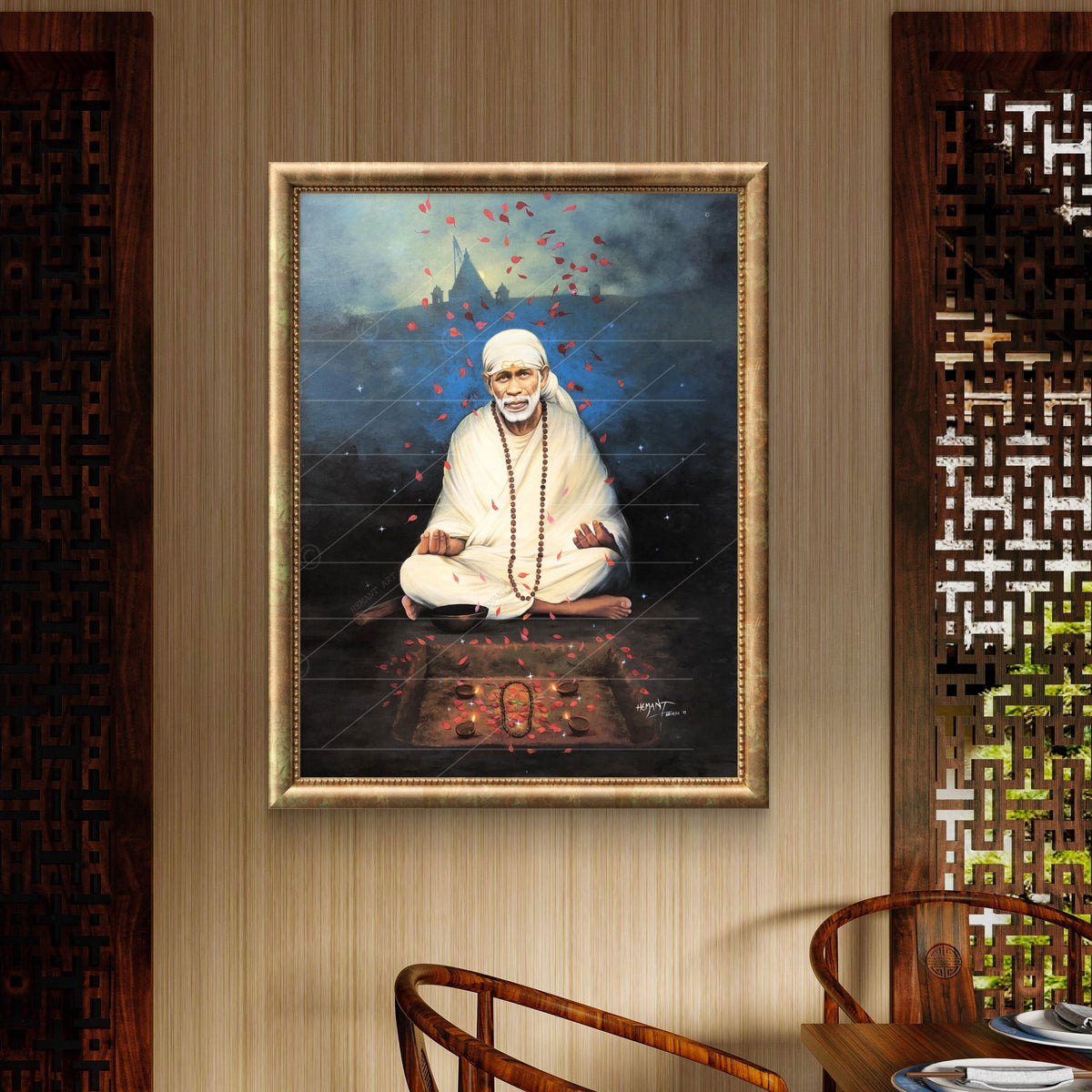 Shirdi Sai Baba Meditation HD Canvas Print - Blue Meditation