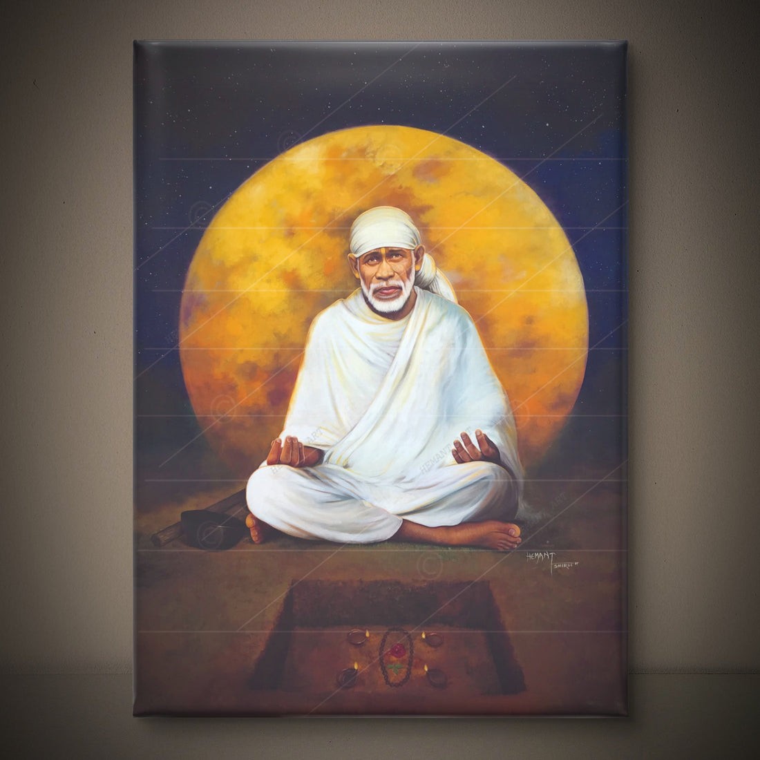 Saibaba Meditation Canvas Print, Yellow Moon