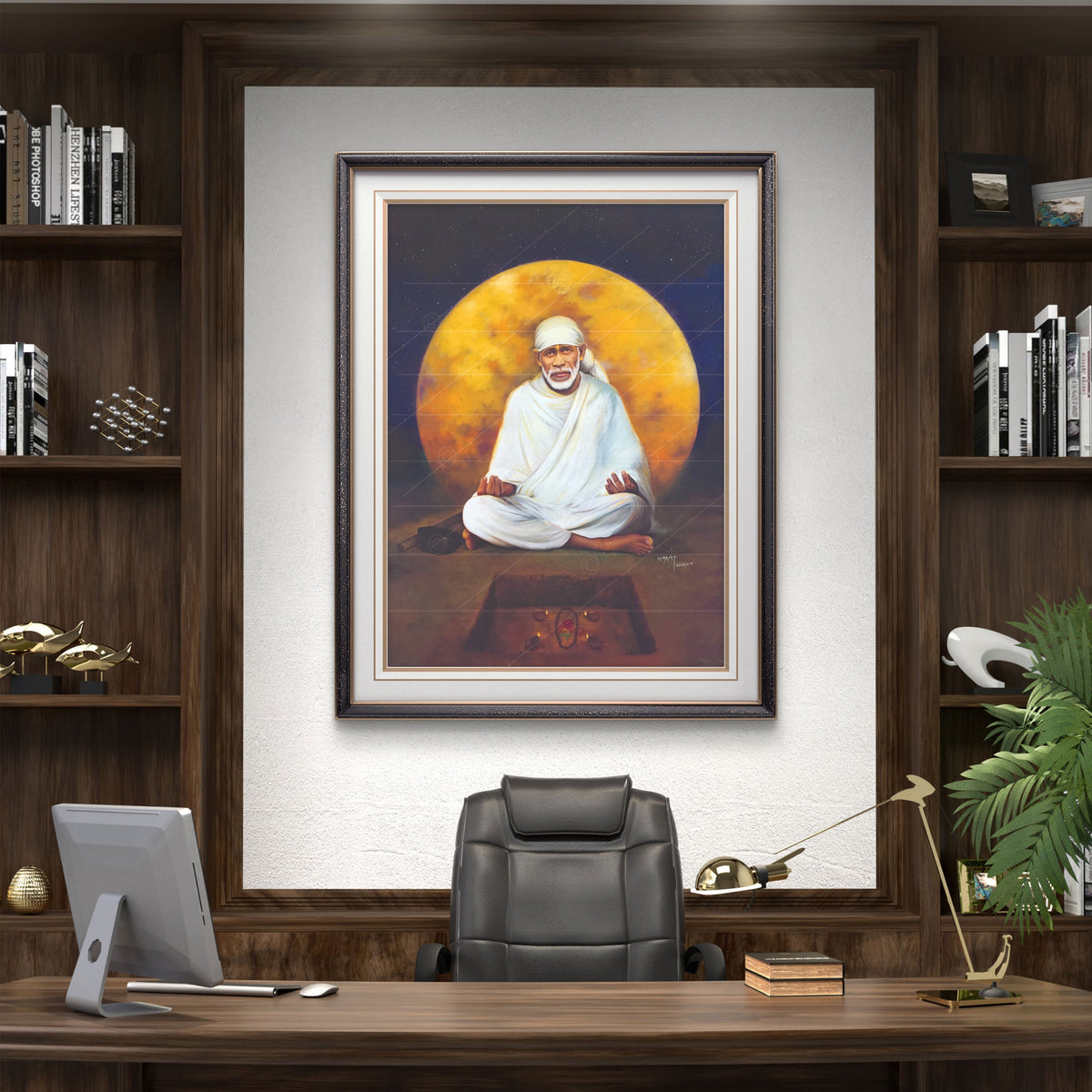 Saibaba Meditation Canvas Print, Yellow Moon
