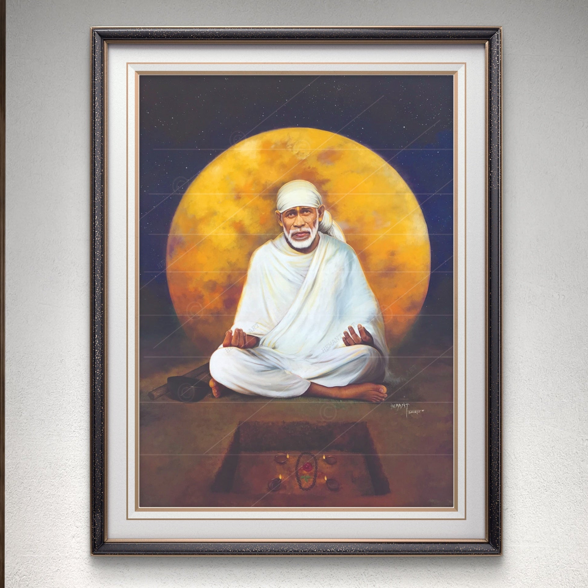 Saibaba Meditation Canvas Print, Yellow Moon
