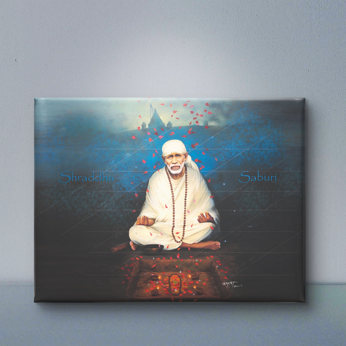Shirdi Sai Baba Meditation HD Canvas Print Blue Meditation