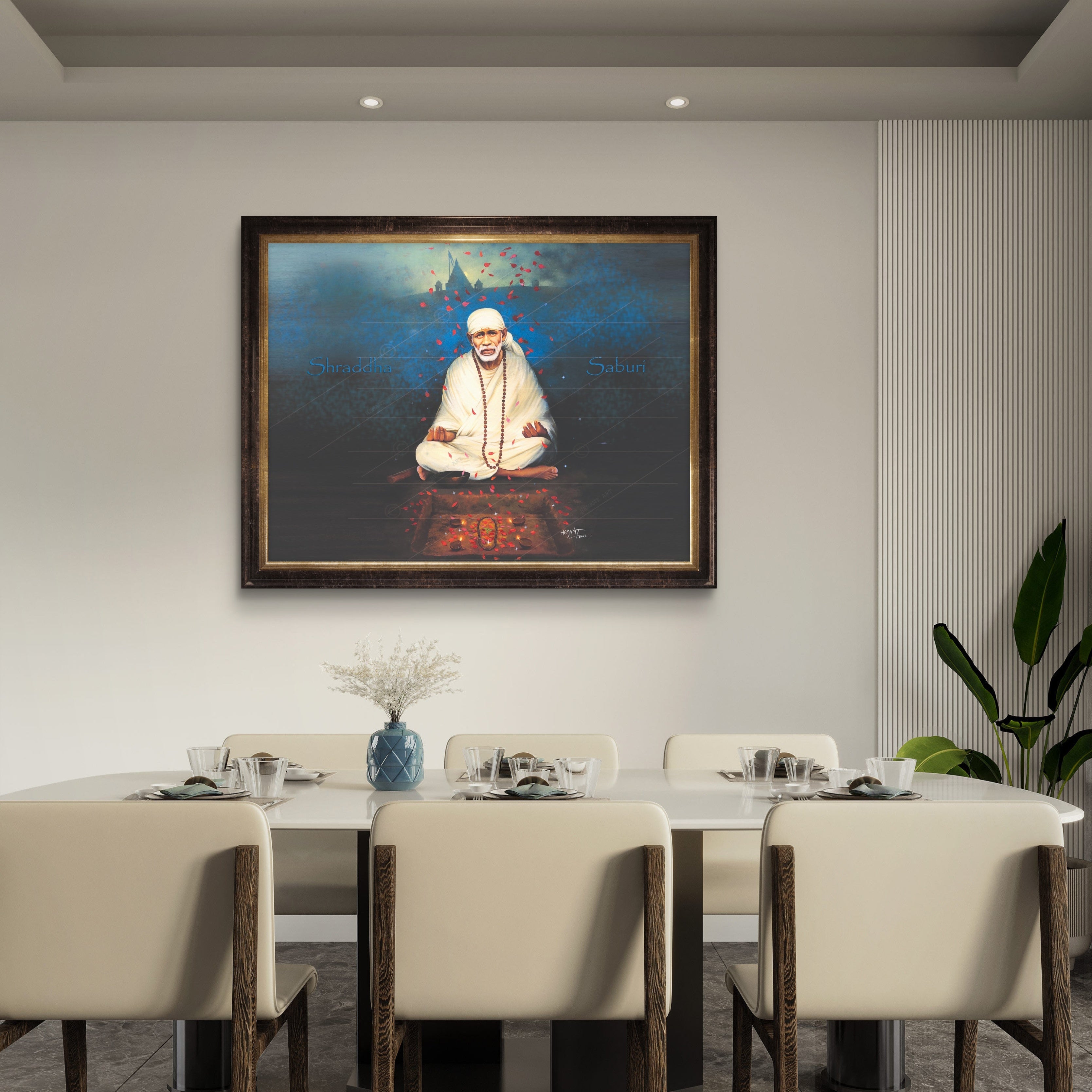 Shirdi Sai Baba Meditation HD Canvas Print Blue Meditation