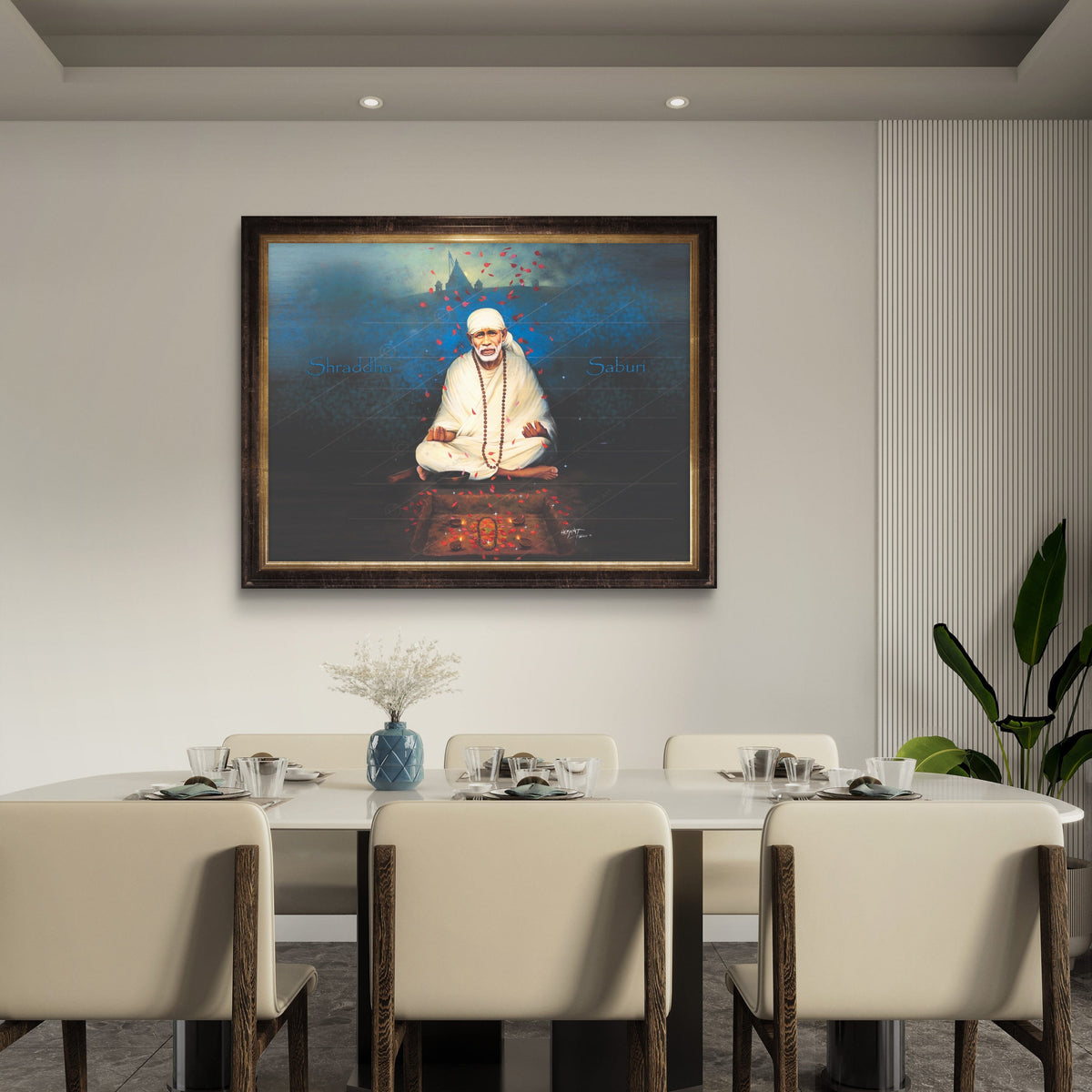 Shirdi Sai Baba Meditation HD Canvas Print Blue Meditation