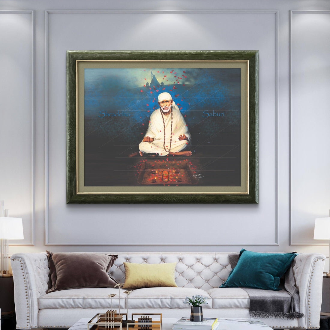 Shirdi Sai Baba Meditation HD Canvas Print Blue Meditation