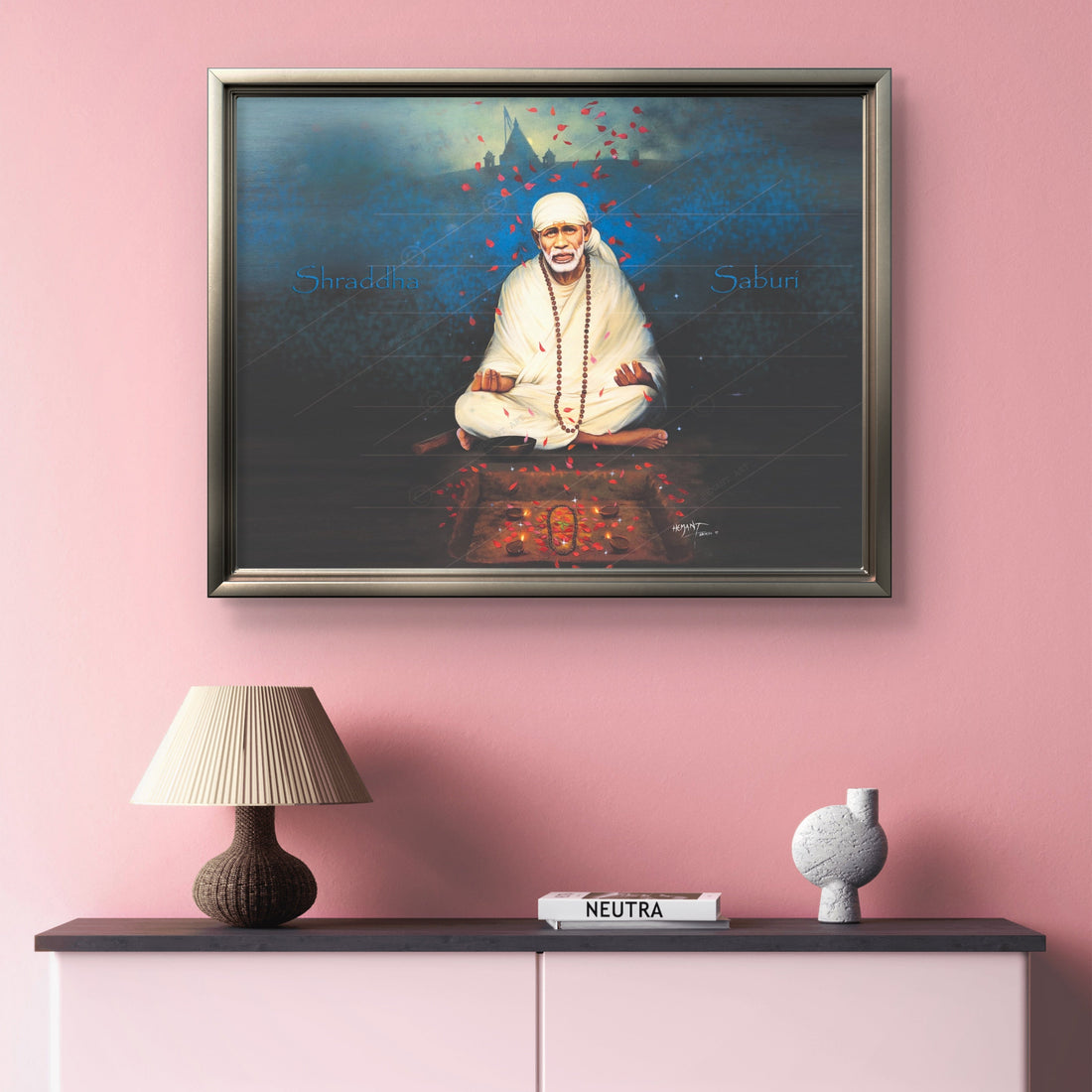 Shirdi Sai Baba Meditation HD Canvas Print Blue Meditation