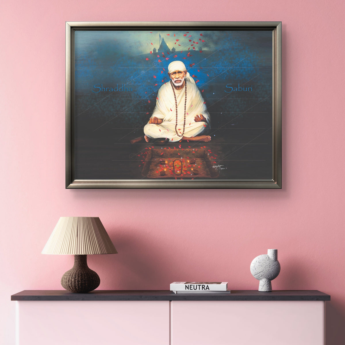 Shirdi Sai Baba Meditation HD Canvas Print Blue Meditation