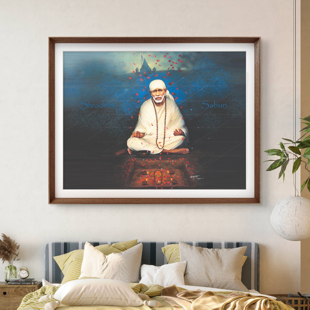 Shirdi Sai Baba Meditation HD Canvas Print Blue Meditation