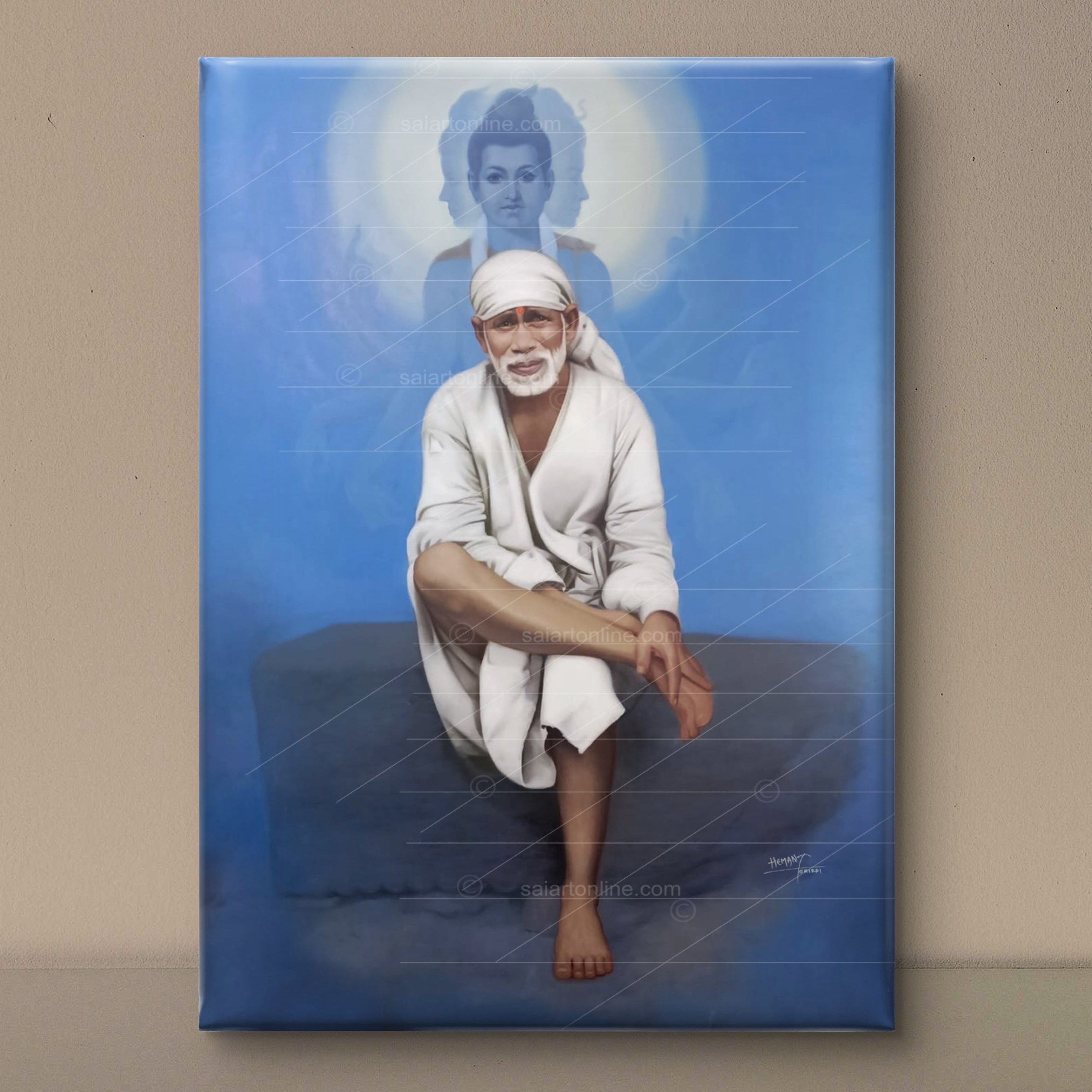Saibaba & Blue Datta Stone Canvas Print Hemant Art