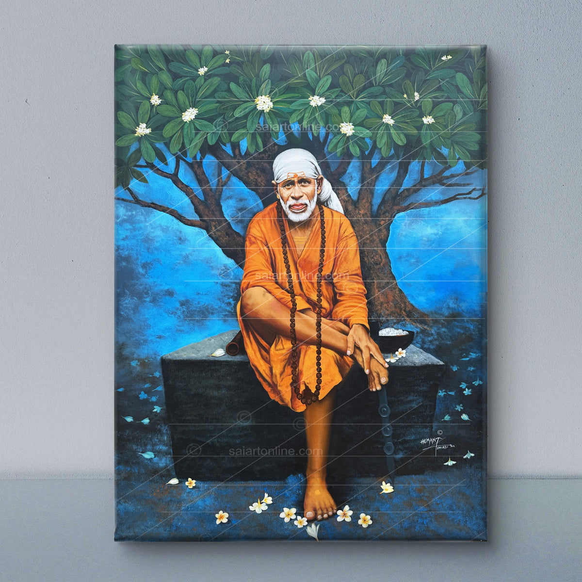 Saibaba on Stone Canvas Print, Chafa Hemant Art