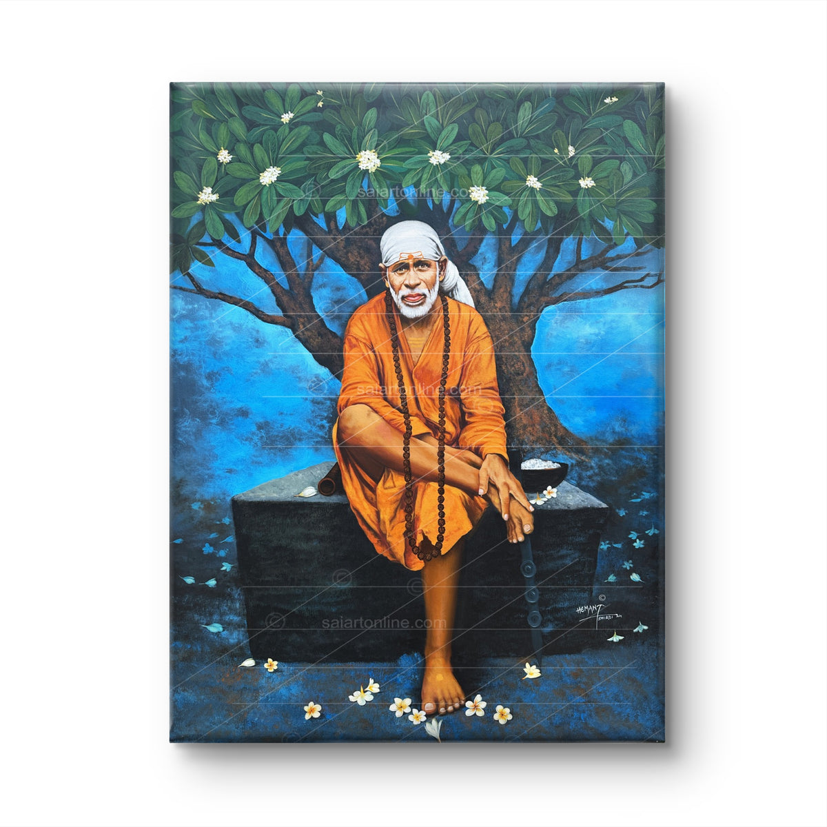 Saibaba on Stone Canvas Print, Chafa Hemant Art