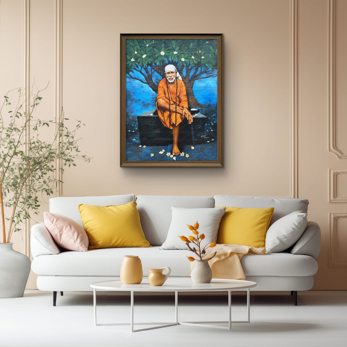 Saibaba on Stone Canvas Print, Chafa Hemant Art