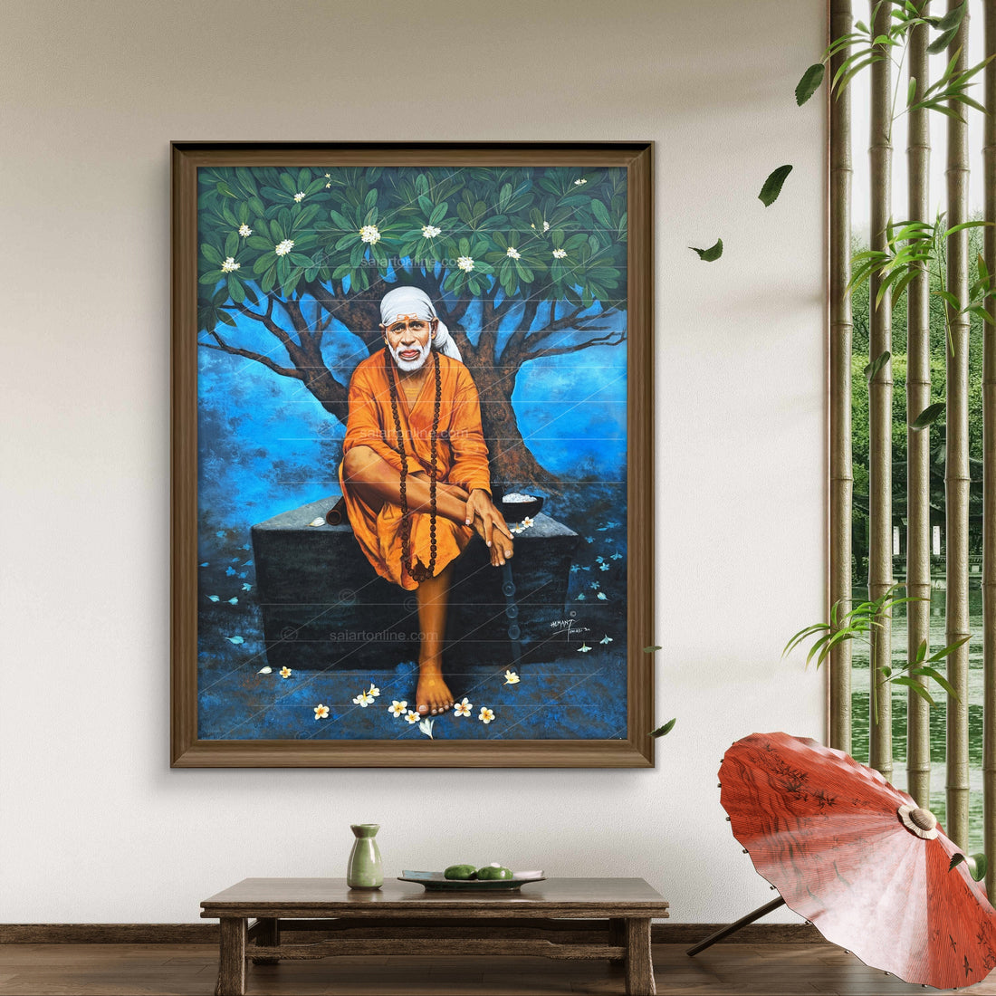Saibaba on Stone Canvas Print, Chafa Hemant Art