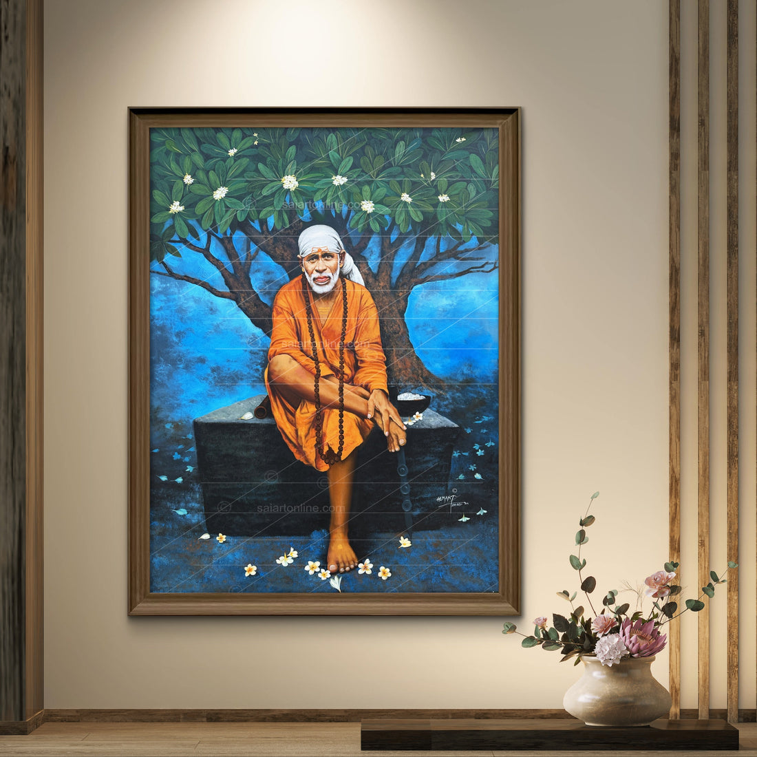 Saibaba on Stone Canvas Print, Chafa Hemant Art