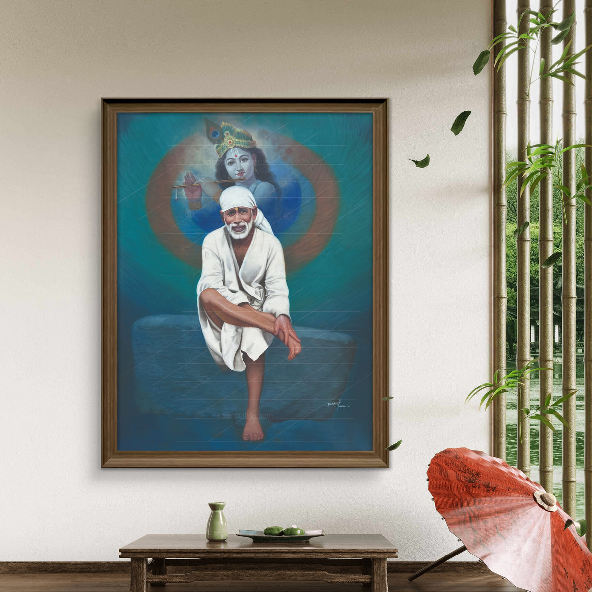 Saibaba & Krishna Stone Canvas Print Hemant Art