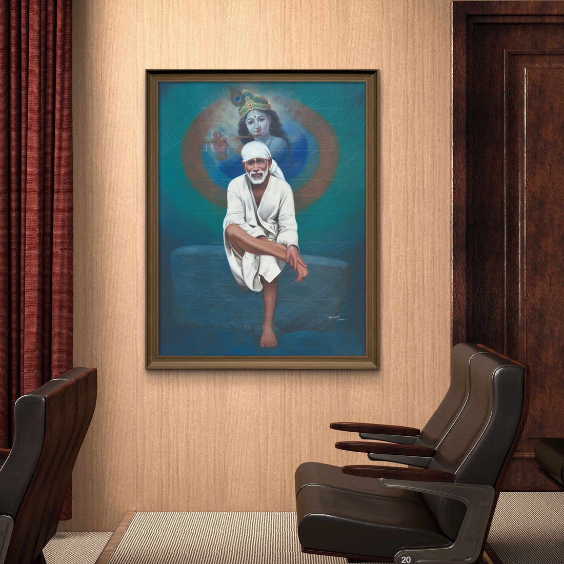 Saibaba & Krishna Stone Canvas Print Hemant Art