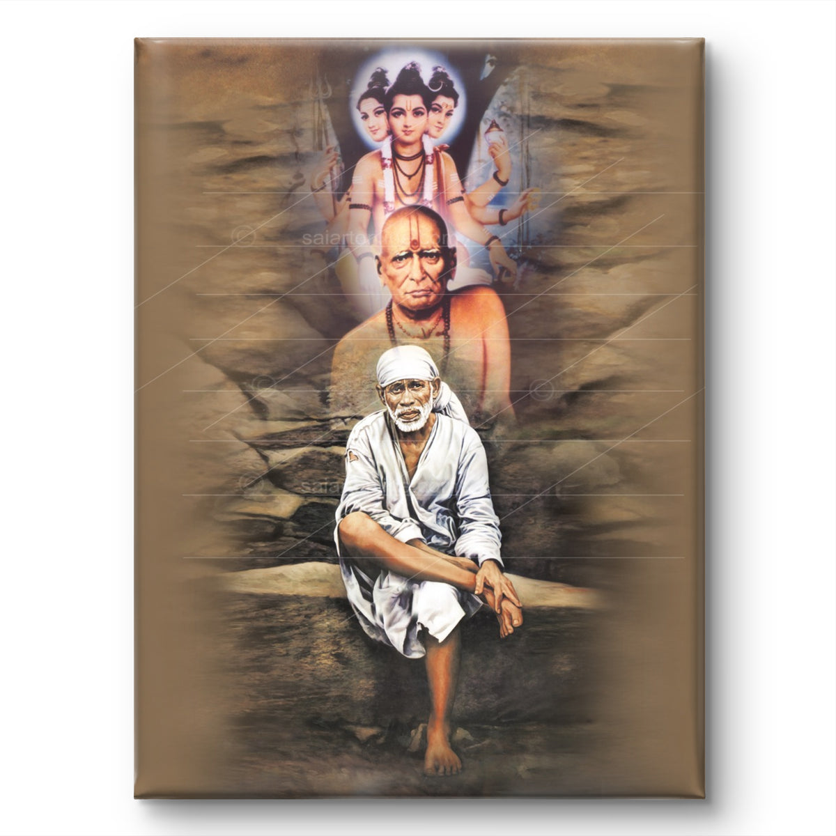 Sai Baba Original Photo Sitting on Stone Canvas Print | Swami+Datta+Sai Stone Canvas Hemant Art