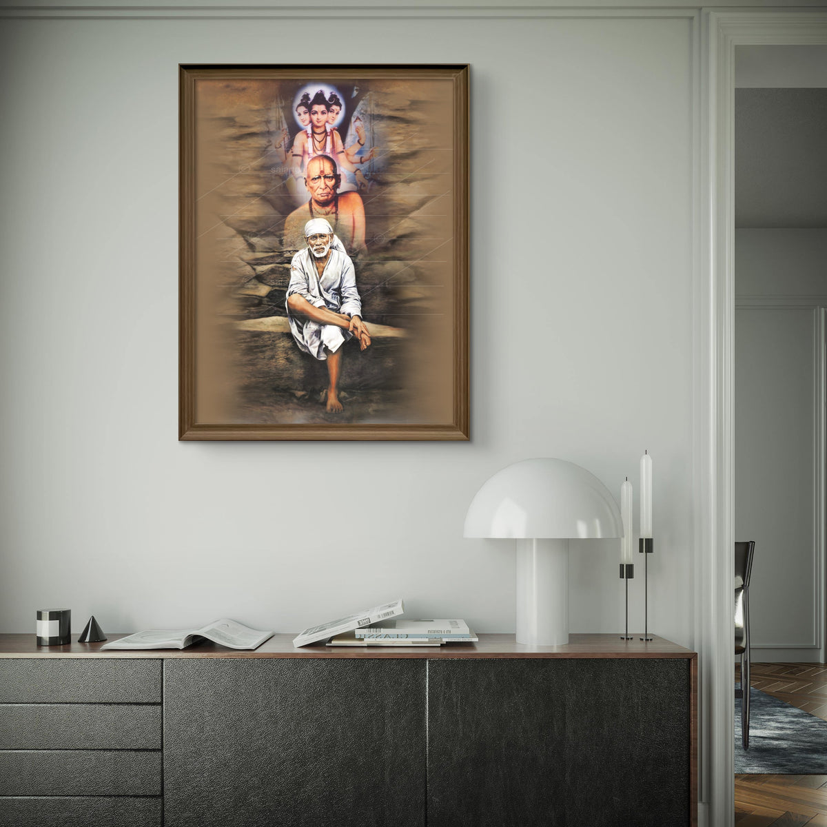 Sai Baba Original Photo Sitting on Stone Canvas Print | Swami+Datta+Sai Stone Canvas Hemant Art