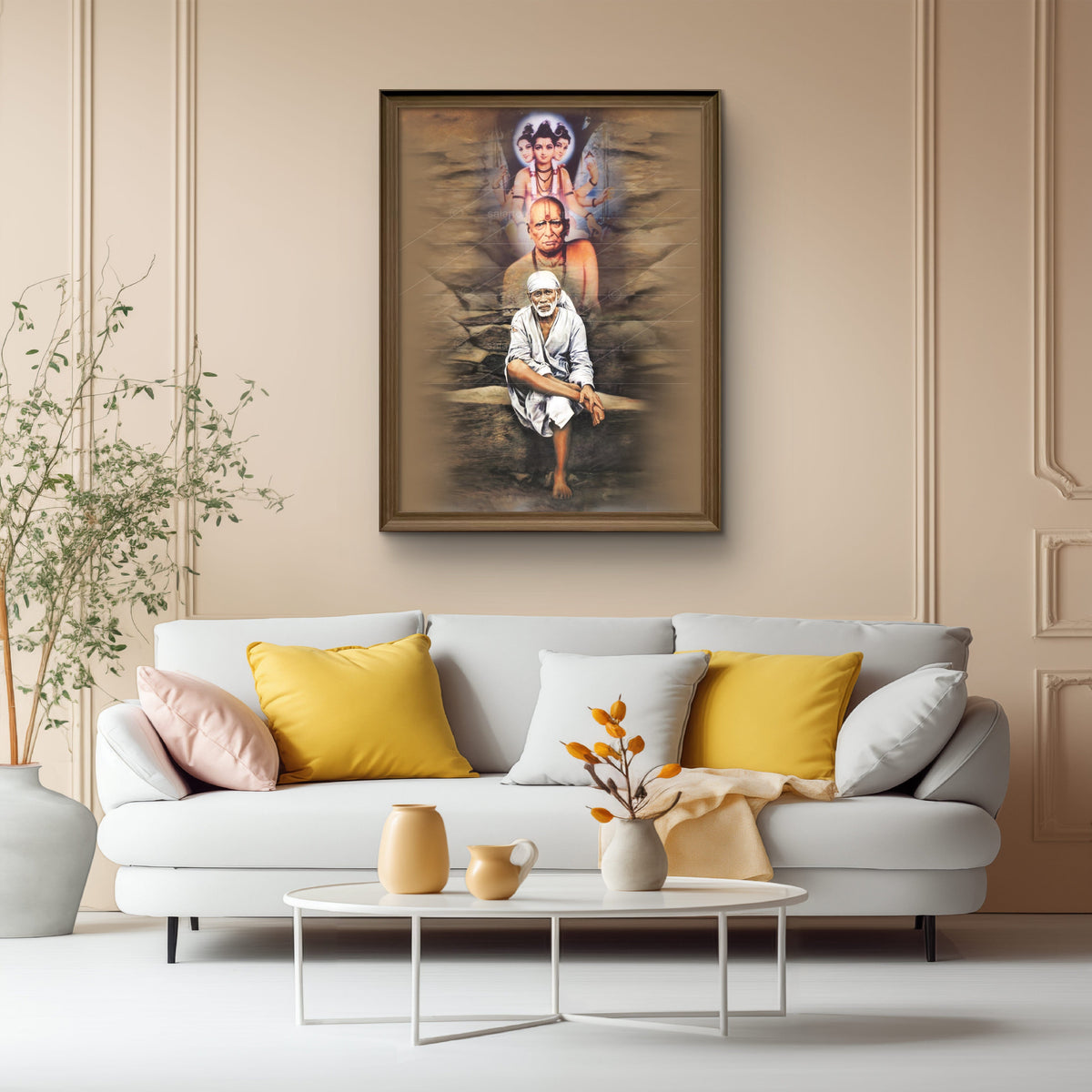 Sai Baba Original Photo Sitting on Stone Canvas Print | Swami+Datta+Sai Stone Canvas Hemant Art