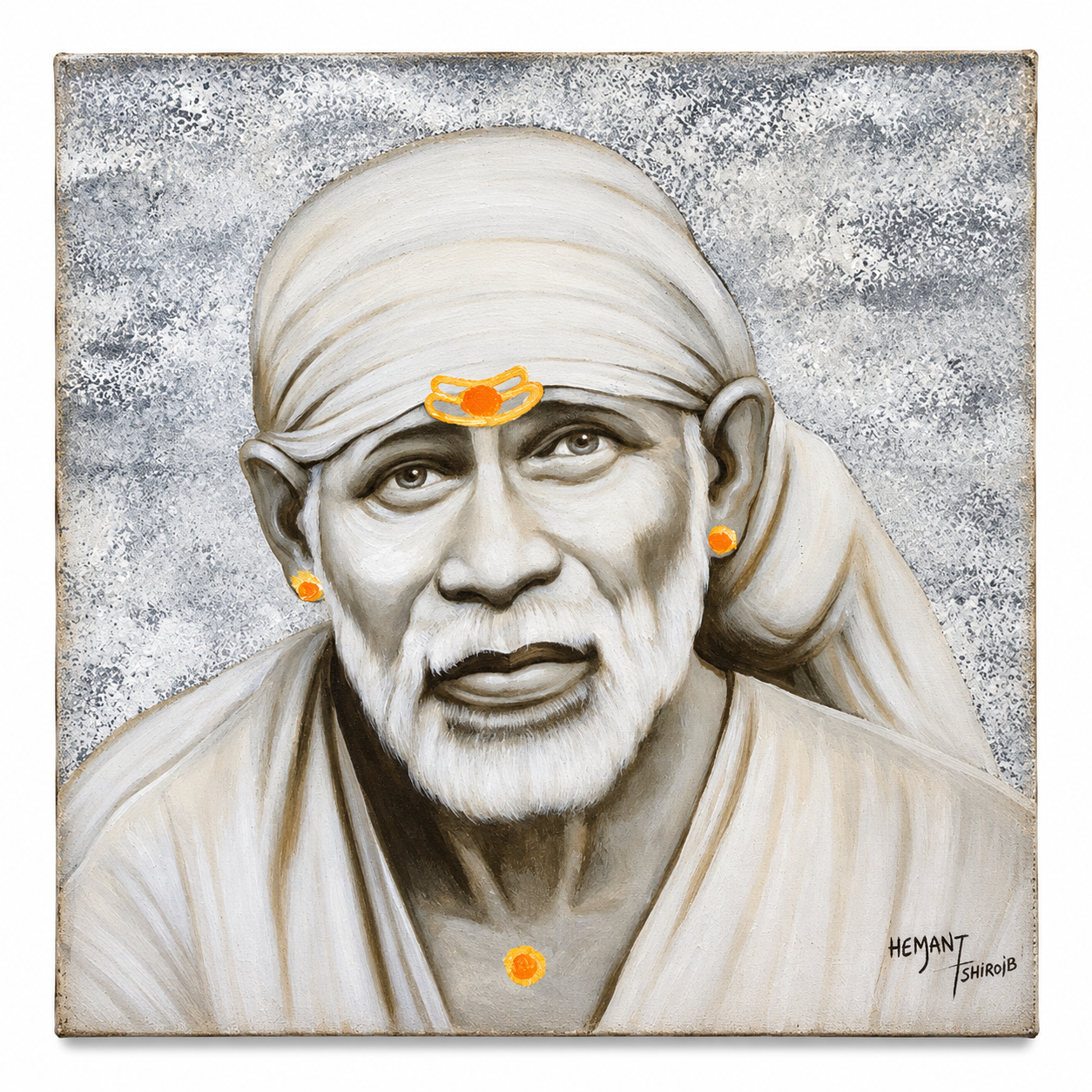 Shirdi Sai Baba Pencil Sketch on Board | Sai Baba Face Portrait | Photo Canvas Reprint Spiritual Art