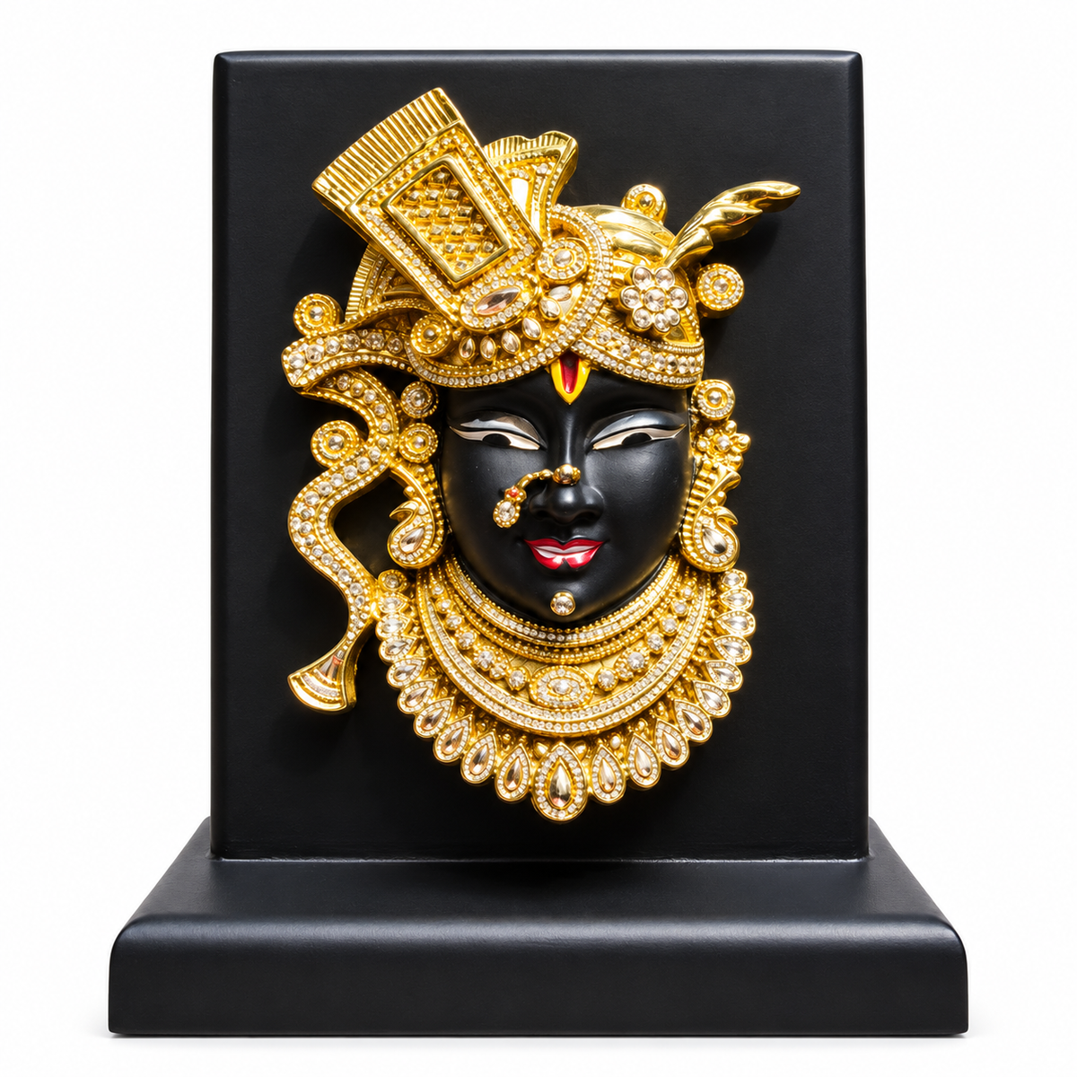 Shreenath ji Gold Face Wooden Stand Idol