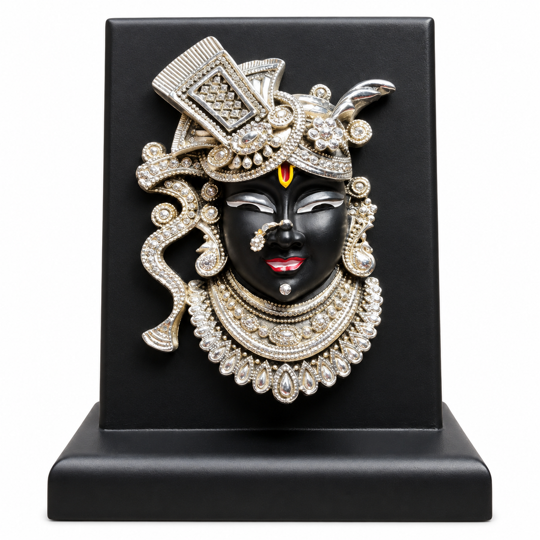 Shreenath ji Silver face Wooden Stand Idol