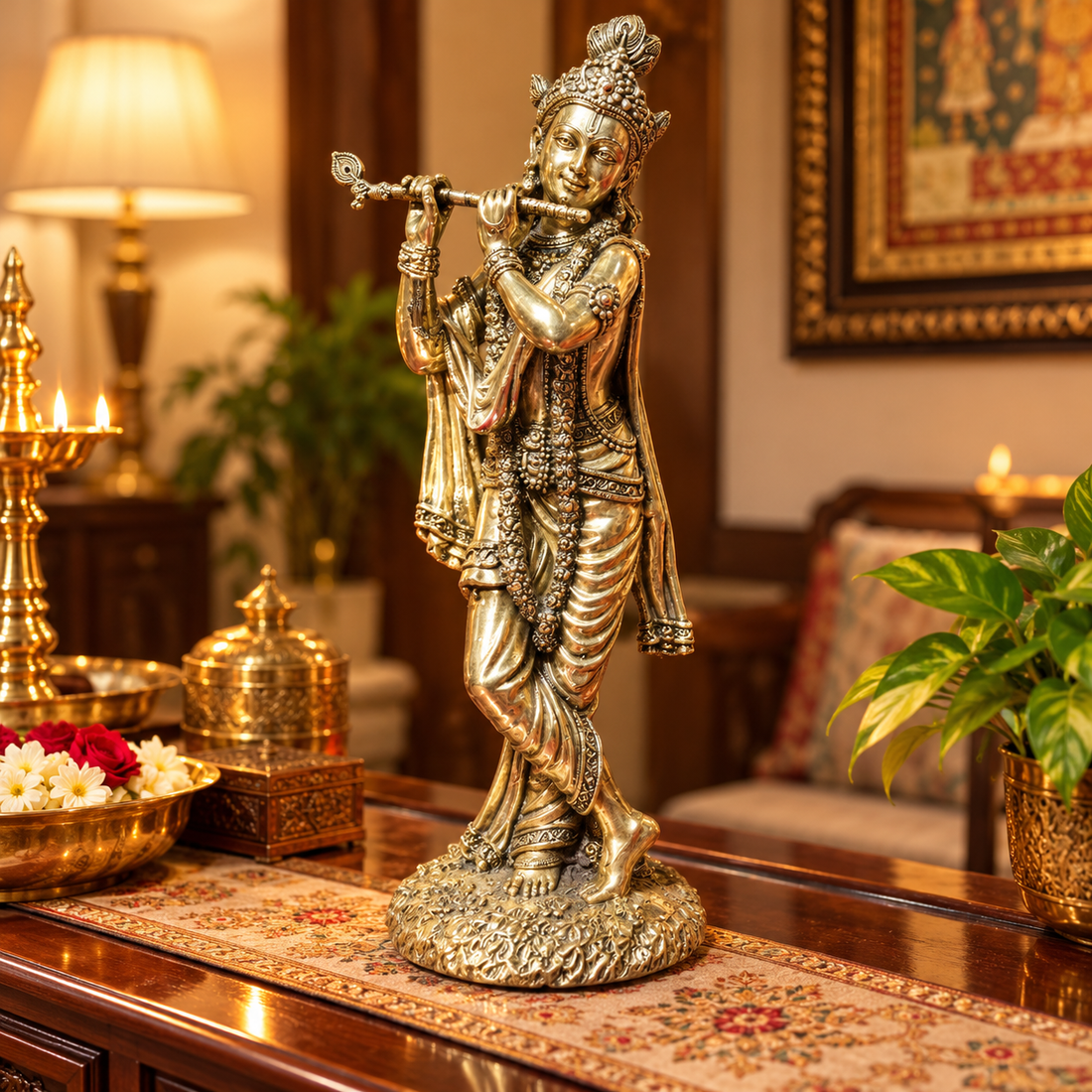 Standing Krishna Idol Brass