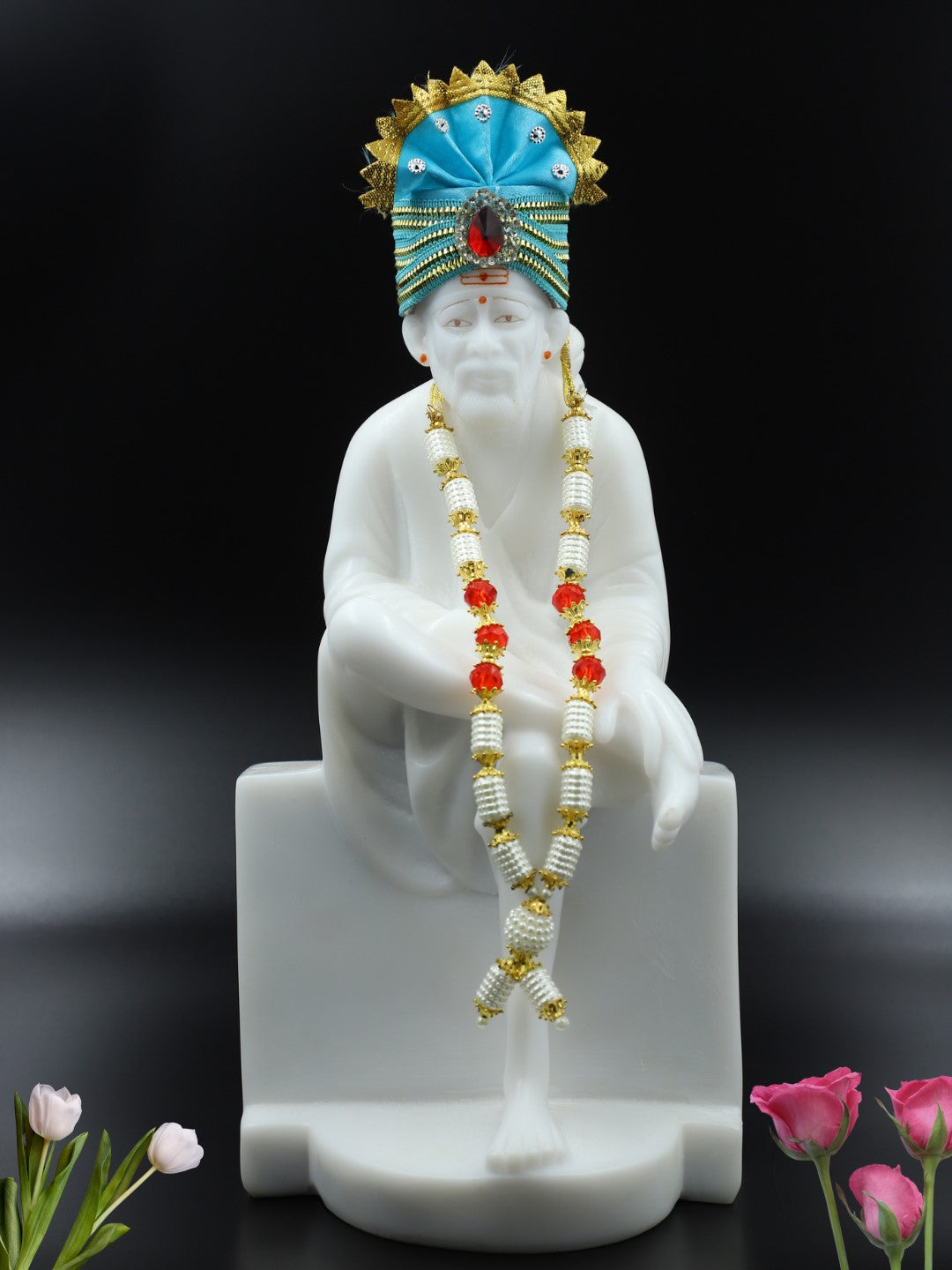 🕉️ Hemant Art Sai Baba Marble Statue 🪷 Idol | Murti | Vastra & Poshak Dress with Pagadi – 12 Inch | White Marble Finish 🙏
