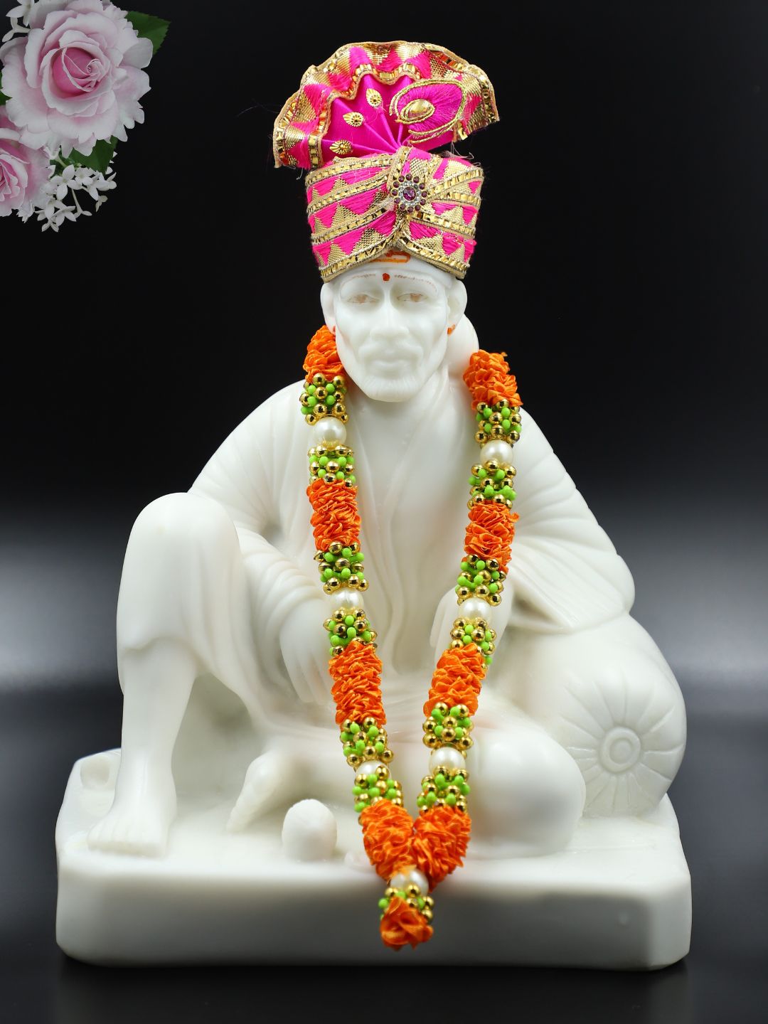 Hemant Art 🕉️ Shirdi Sai Baba Idol 🪷 Italian Marble Pure Resin Dwarkamai Statue 🙏 for Home Decor & Pooja Room – 10 Inch 🛕