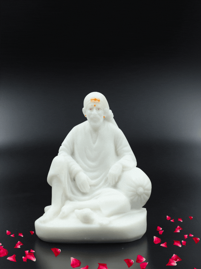 Hemant Art 🕉️ Shirdi Sai Baba Idol 🪷 Italian Marble Pure Resin Dwarkamai Statue 🙏 for Home Decor & Pooja Room –3.4Inch 🛕