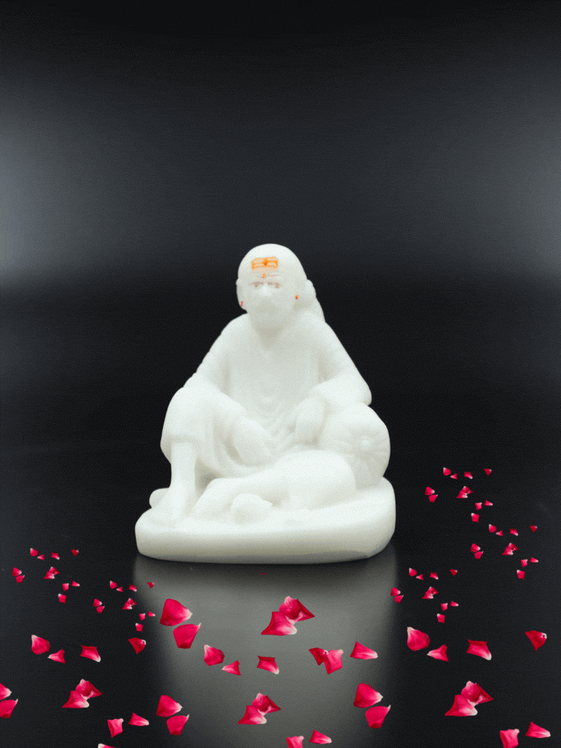 Hemant Art 🕉️ Shirdi Sai Baba Idol 🪷 Italian Marble Pure Resin Dwarkamai Statue 🙏 for Home Decor & Pooja Room – 4.5 Inch 🛕
