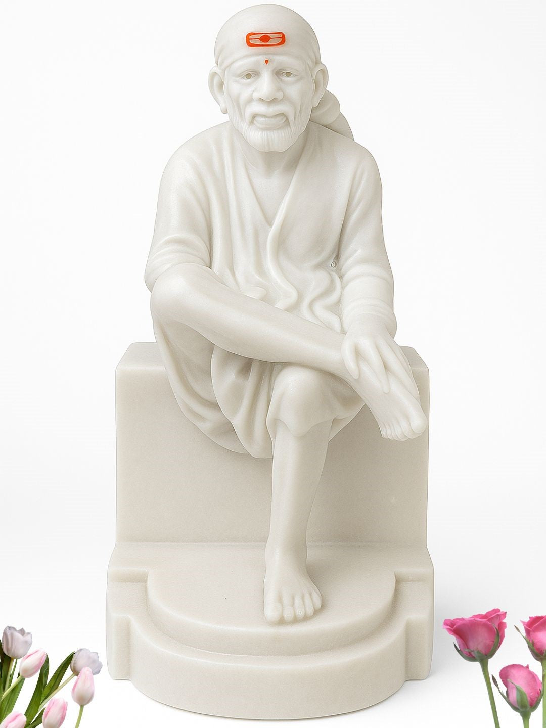 🛕Hemant Art Shirdi Sai Baba Marble Statue Idol – Embroidered White Vastra & Pagdi | Handcrafted Murti for Home Temple or Gift ✨ 6.5 ... incs