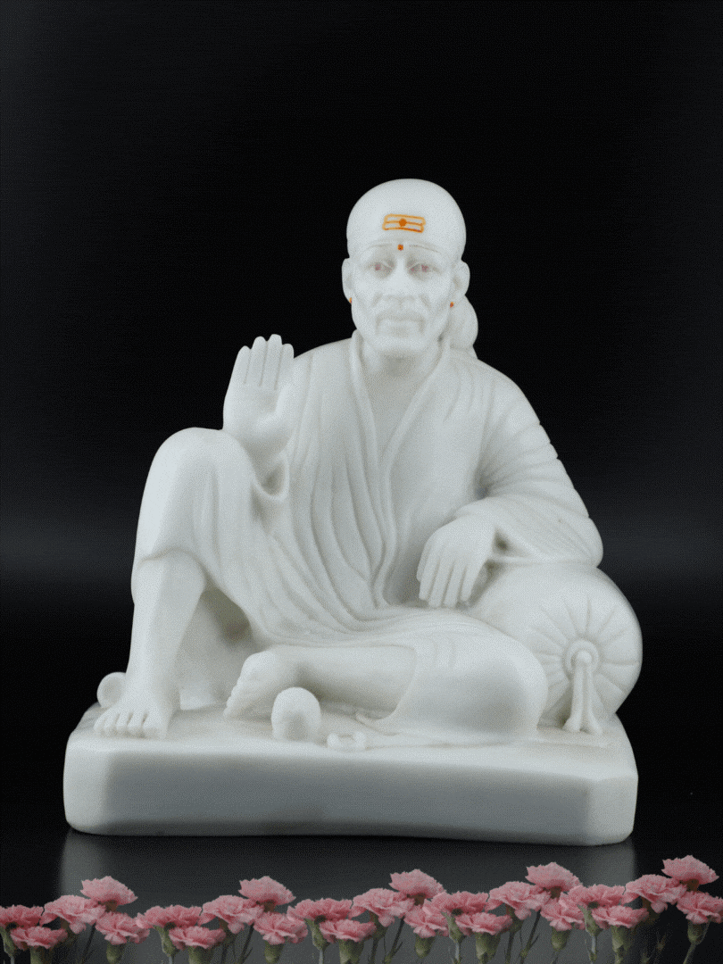Sai Baba Idol Italian Marble Pure Resin Dwarkamai Statue White 10 Inch Hemant Art