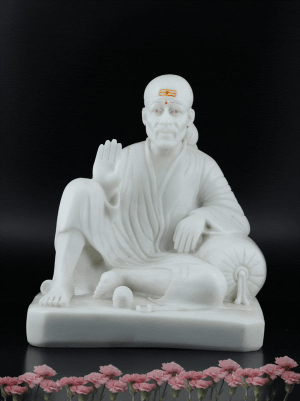 Sai Baba Idol Italian Marble Pure Resin Dwarkamai Statue White 10 Inch Hemant Art