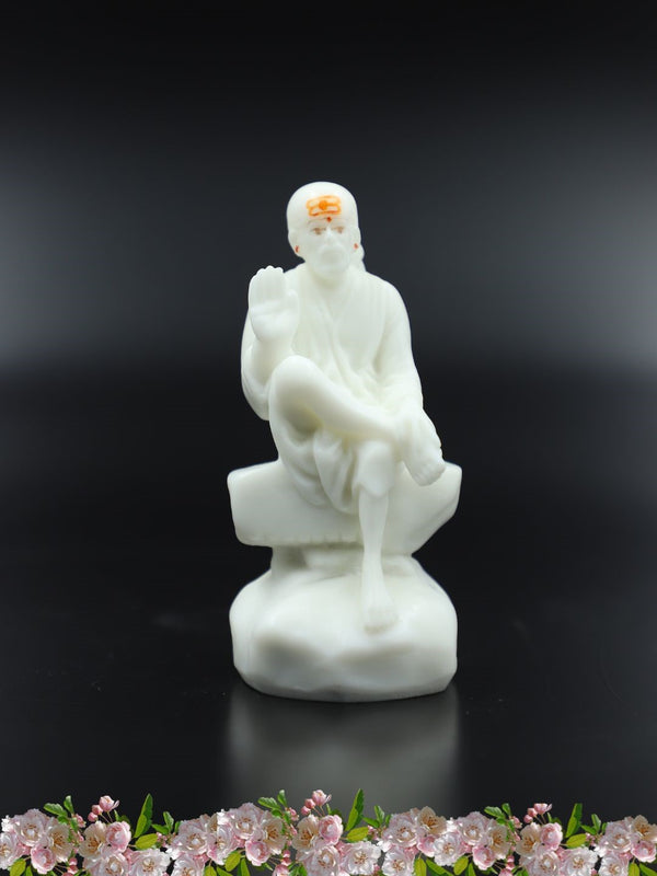 Sai Baba Embroidered Marble White Vastra & Pagdi 4.5 inchs Hemant Art
