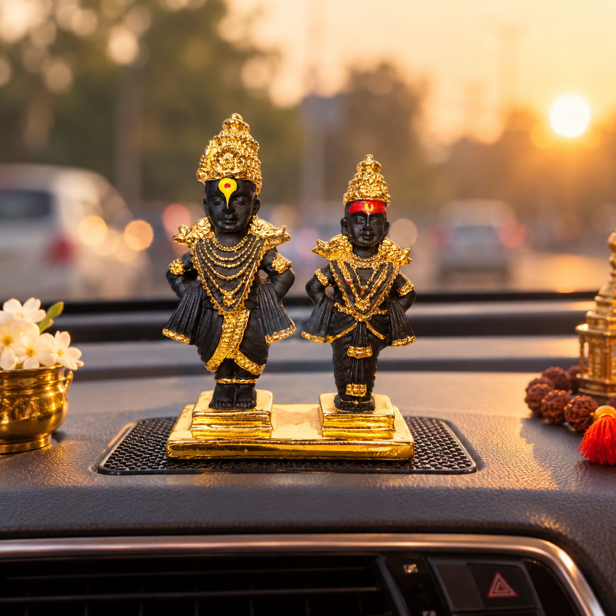 Vitthal Rukmai Golden Car Dashboard Stand