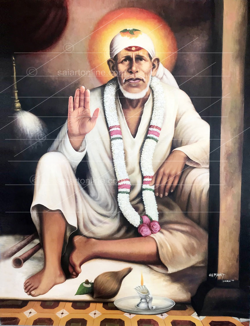 Shirdi Sai Baba  Dwarkamai Hand Painting Canvas Reprint photo, Picture/Poster