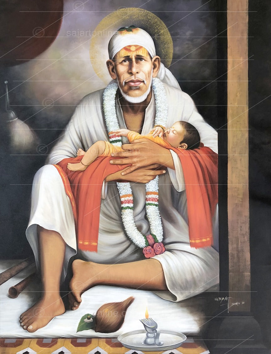 Shirdi Sai Baba  Dwarkamai Hand Painting Canvas Reprint photo, Picture/Poster