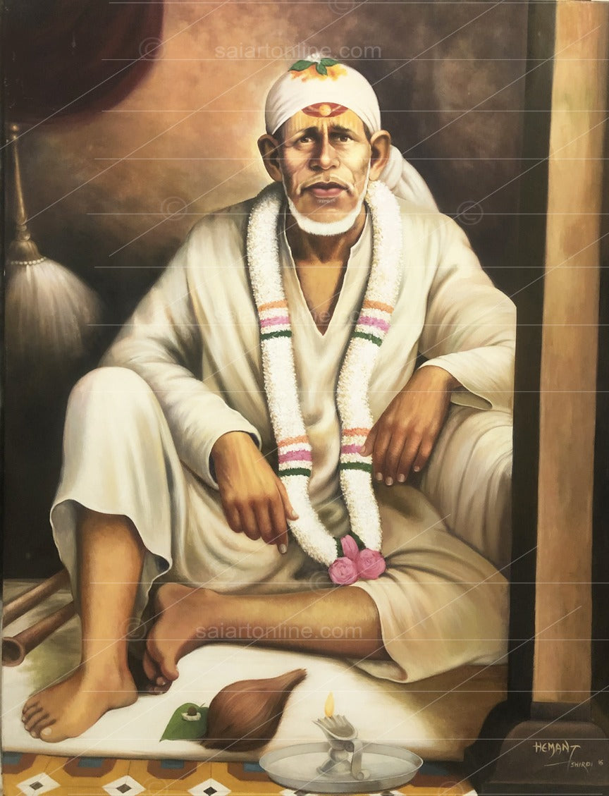 Shirdi Sai Baba  Dwarkamai Hand Painting Canvas Reprint photo, Picture/Poster